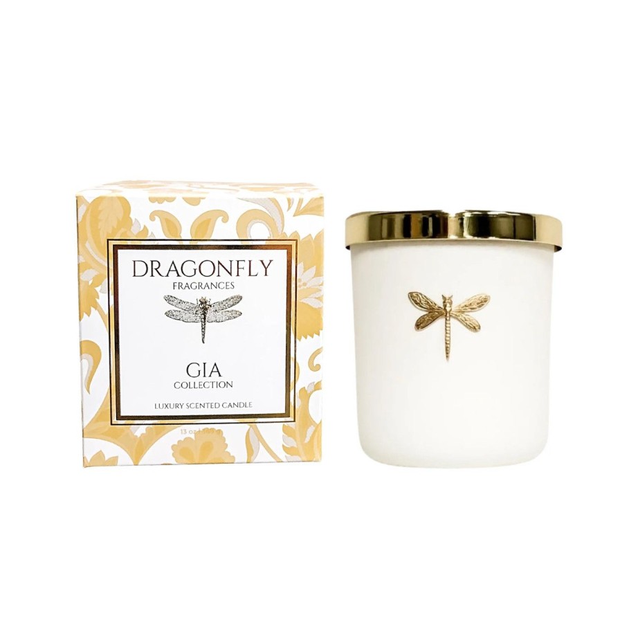 Home & Gifts Dragonfly | Dragonfly Gia Candle, Currant + Geranium White Iridescent