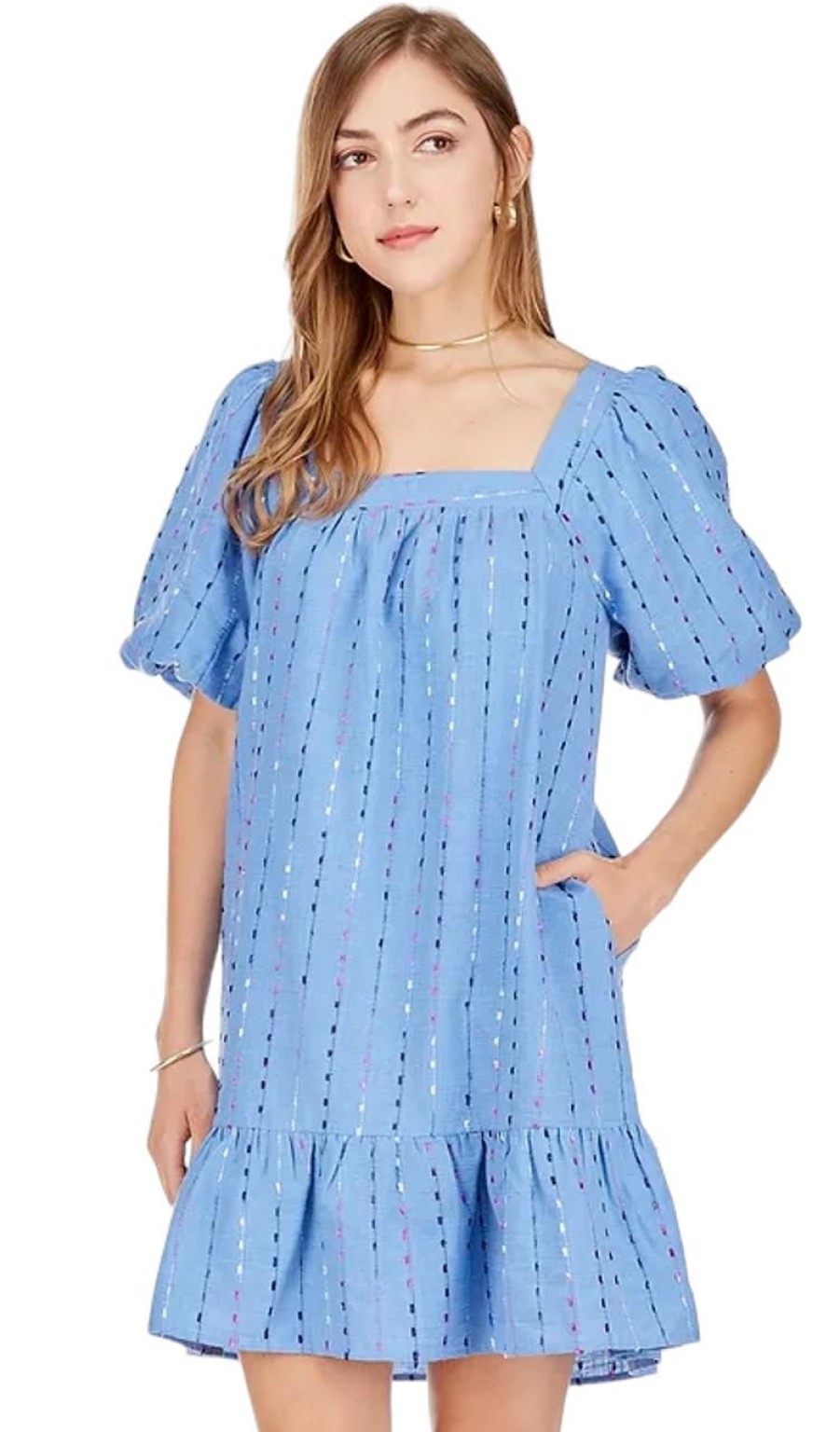 Clothing JOY JOY | Joy Joy Square Neck Dress, Denim