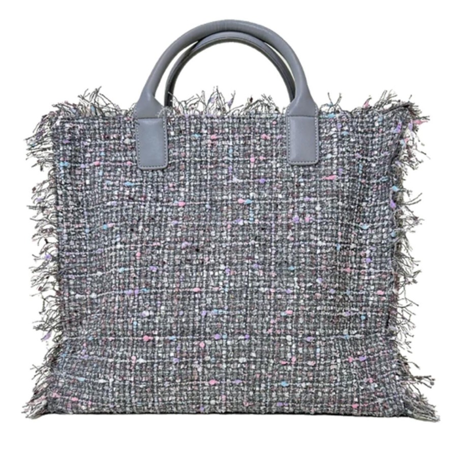 Accessories AHDORNED | Ahdorned Tori Spring Fringe Tweed Tote, Pastel Grey