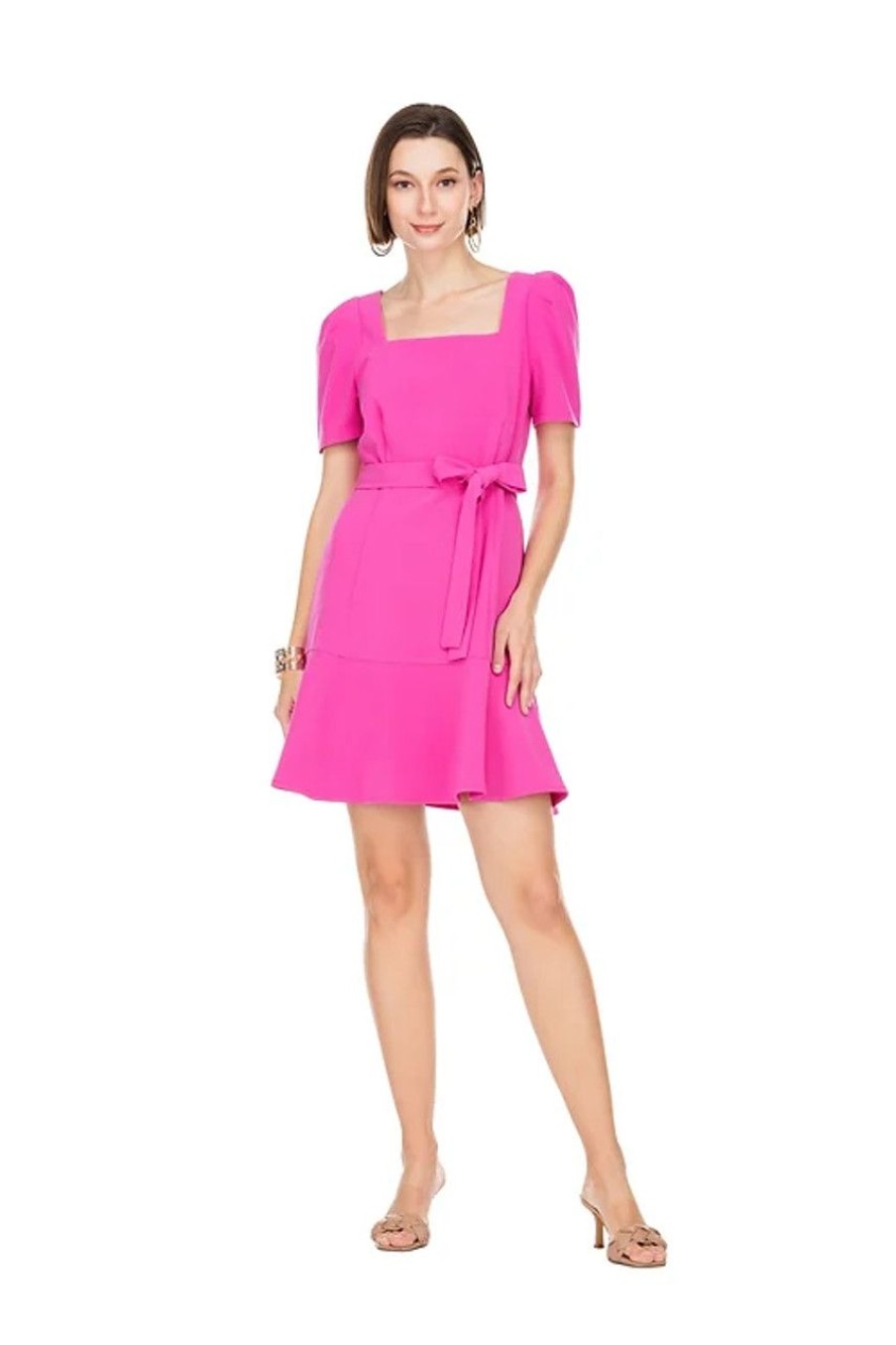 Clothing JADE | Jade Fuchsia Flounce Hem Dress