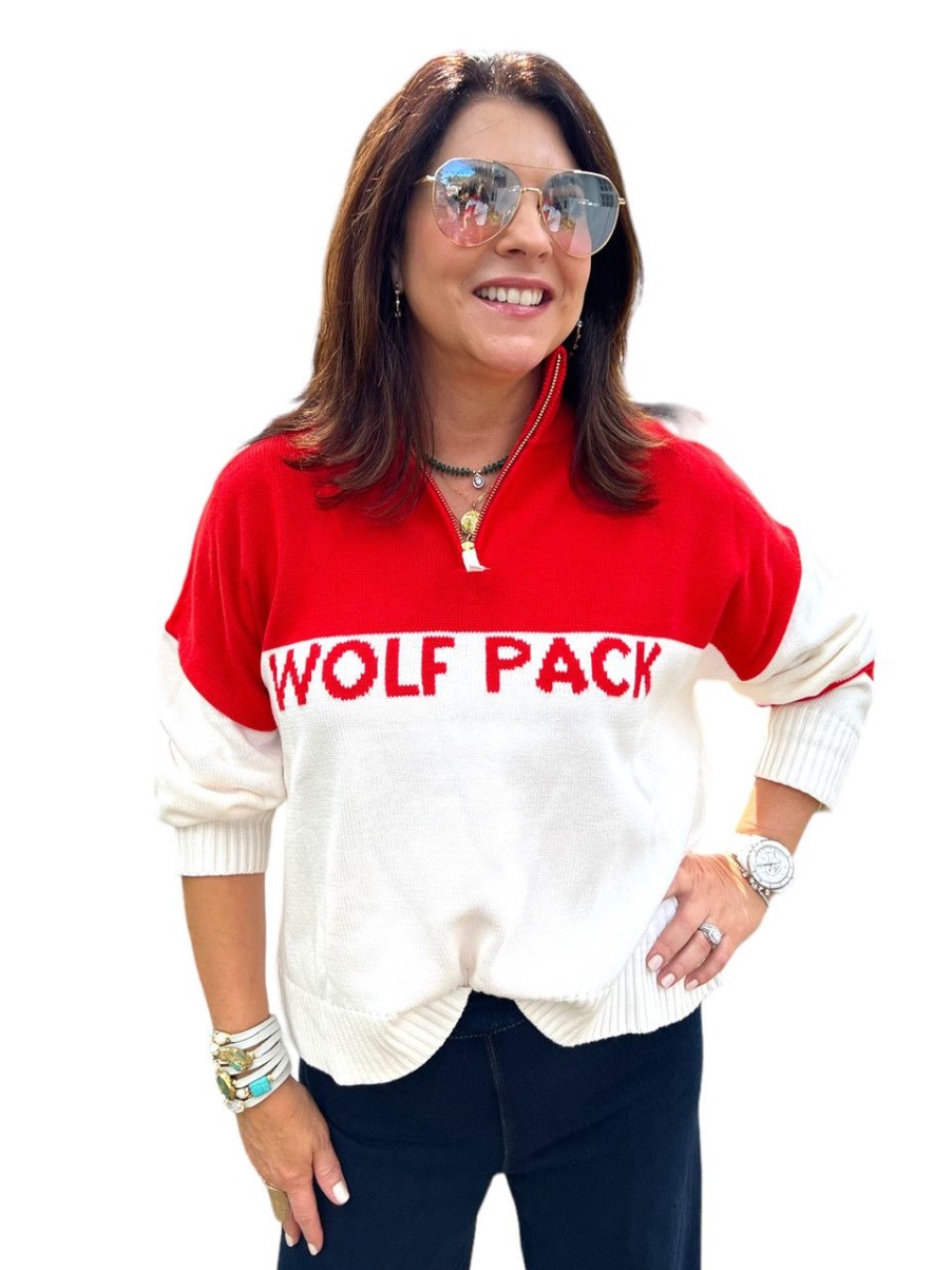 Clothing Ellsworth & Ivey | Ellsworth & Ivey Wolf Pack Crop 1/4 Zip, Ivory Red