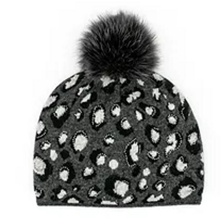 Accessories MITCHIES MATCHINGS | Animal Print Hat With Fox & Crystals, Black Charcoal Grey