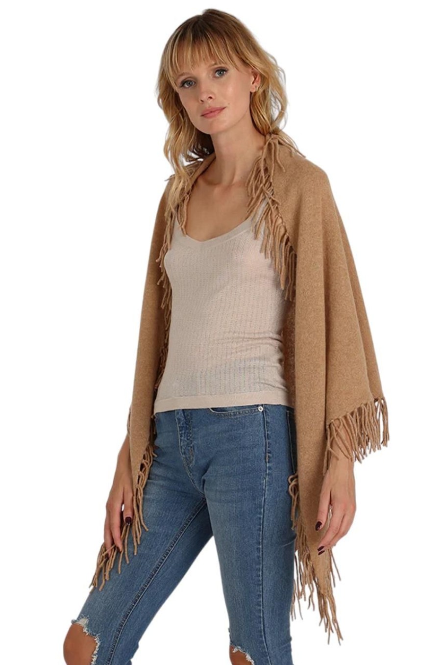 Clothing MINNIE ROSE | Minnie Rose Cashmere Fringe Shawl, Camel