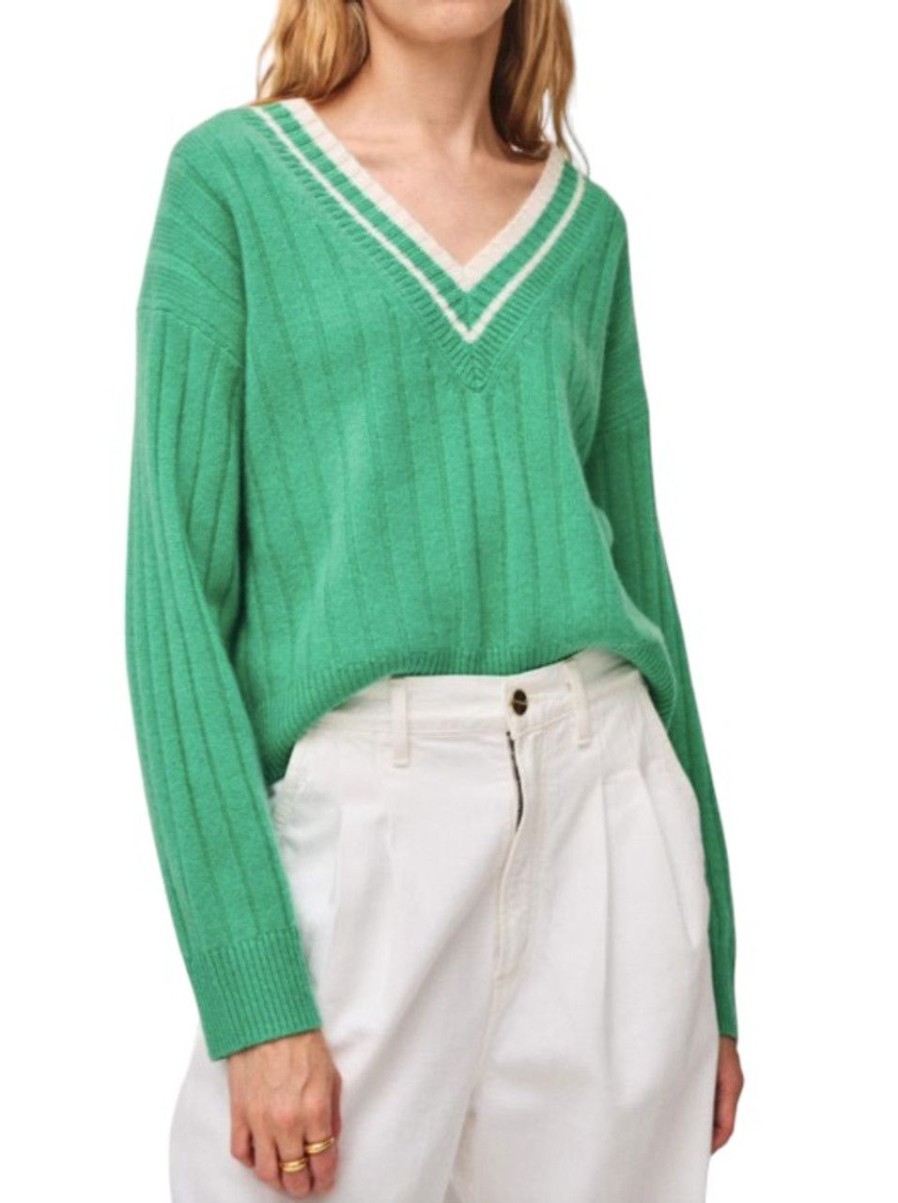 Clothing White + Warren | White + Warren Cashmere Varsity Wide Rib, Retro Green White