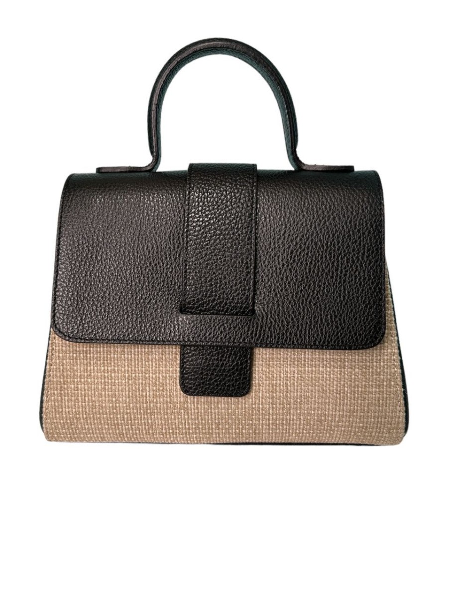 Accessories German Fuentes | German Fuentes Raffia Top Handle Bag, Black