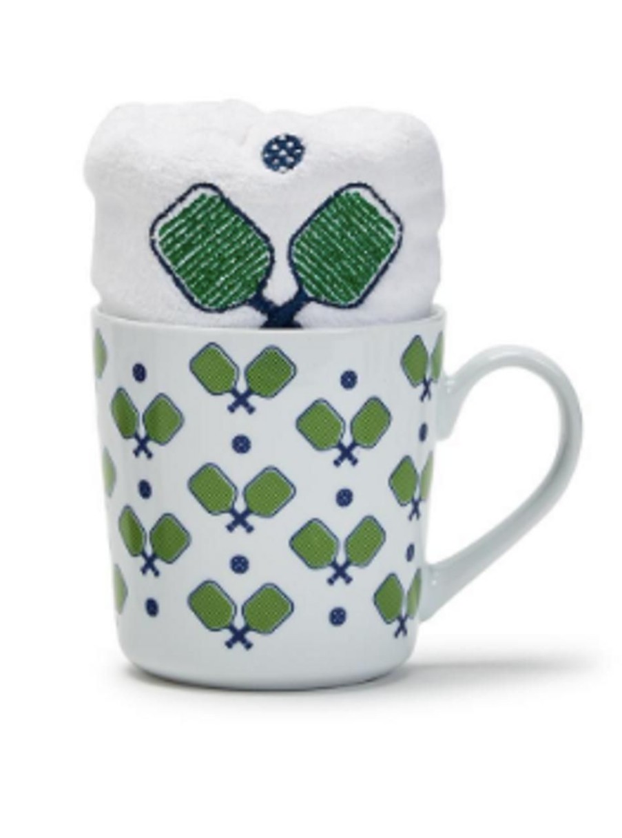 Home & Gifts TWO'S COMPANY | Two'S Company Pickleball Mug W/ Embroidered Towel, Green