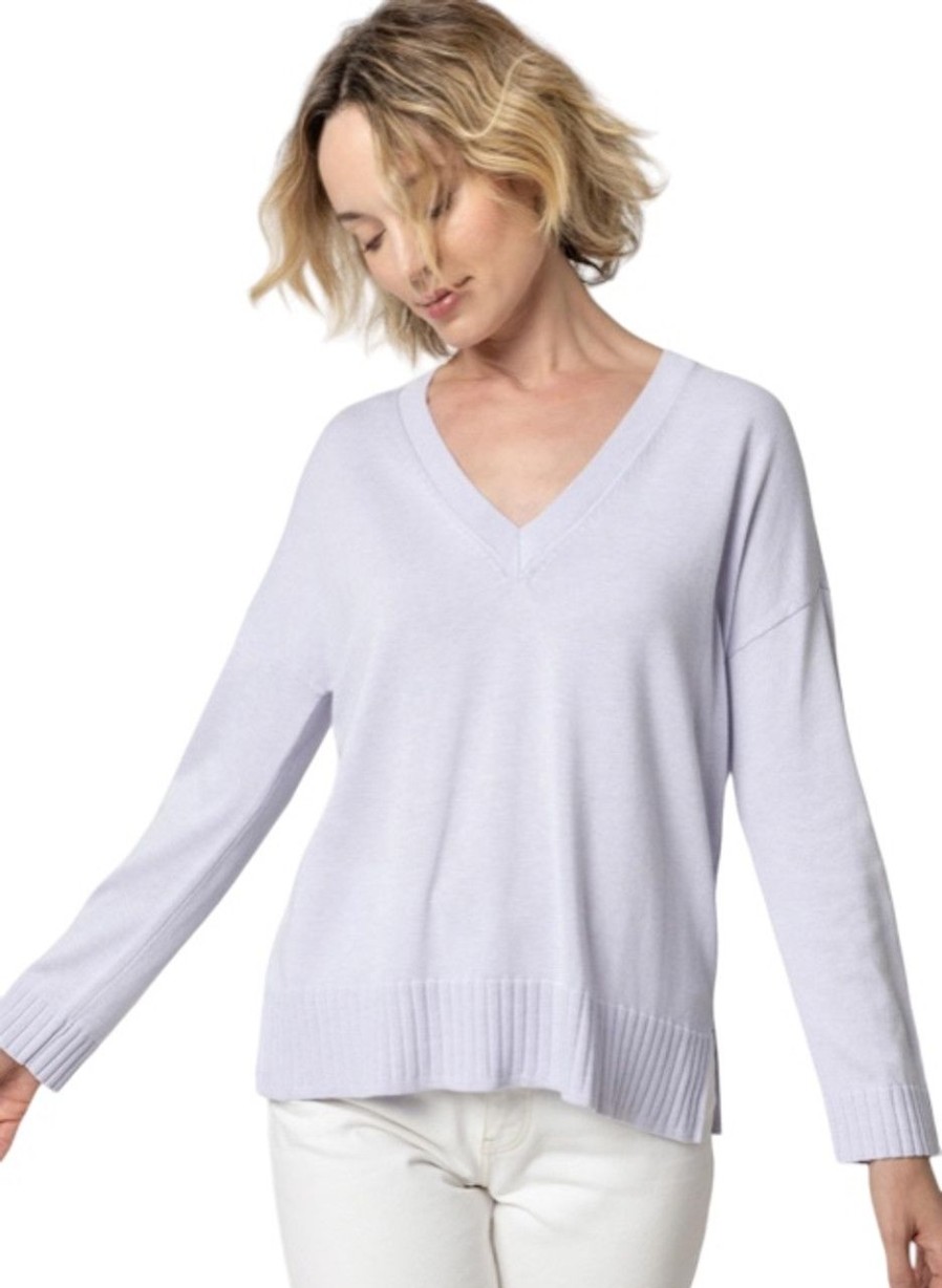 Clothing LILLA P | Lilla P Easy Back Seam V Neck Sweater, Lilac