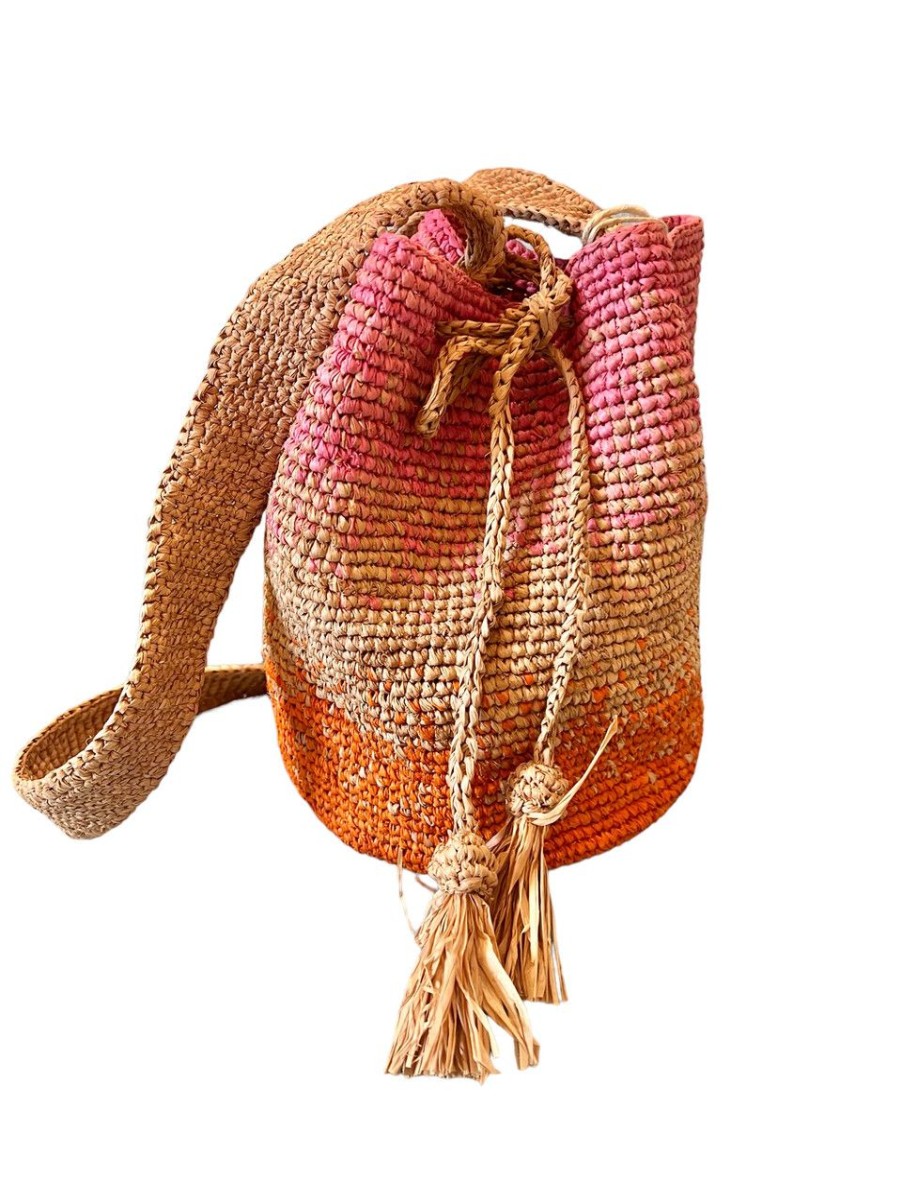 Accessories MANEBI | Beach Bucket Tan Pink & Orange