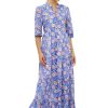 Clothing OLIPHANT | Oliphant Button Neck 3/4 Sleeve Maxi, Amalfi Periwinkle