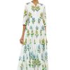 Clothing OLIPHANT | Oliphant Button Neck 3/4 Sleeve Maxi, Puglia Lime