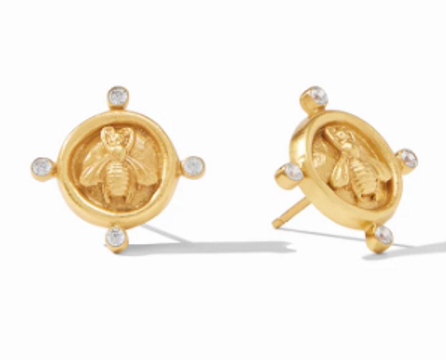 Jewelry JULIE VOS | Er804Gcz00 Bee Cameo Stud Gold Cz