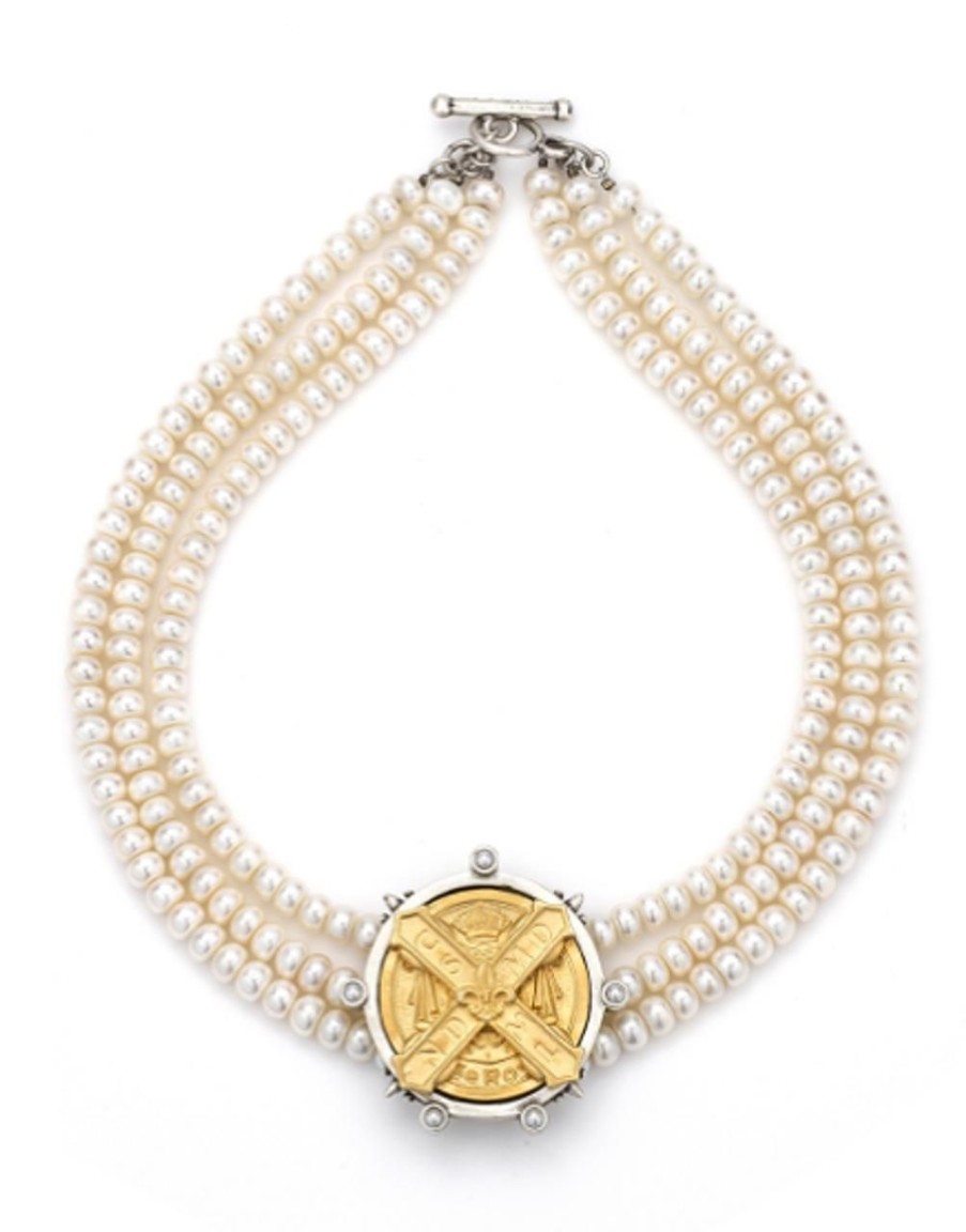 Jewelry French Kande | Ss1553-Z Three Row Pearl Necklace