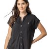 Clothing LILLA P | Lilla P Mandarin Collar Button Down, Black