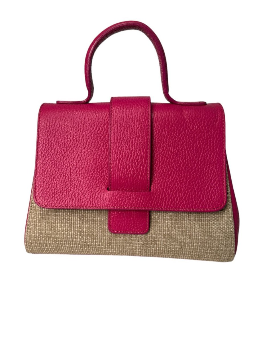 Accessories German Fuentes | German Fuentes Raffia Top Handle Bag, Hot Pink